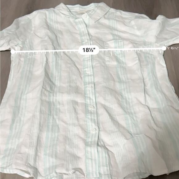 Garnet Hill Linen Light Blue & White Striped Long Sleeve Button Down Top 8 NEW - Picture 8 of 10